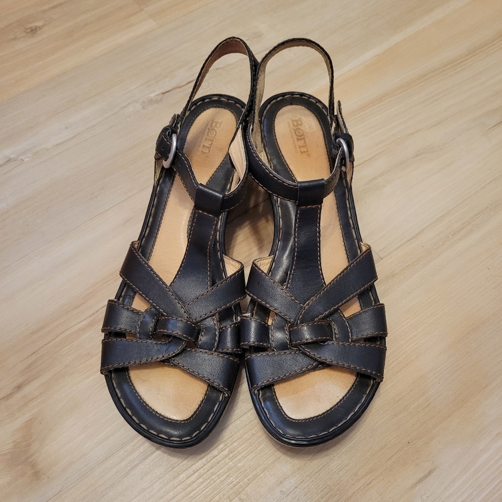 Born Women's Black Leather Wedge Sandals, Size: 11